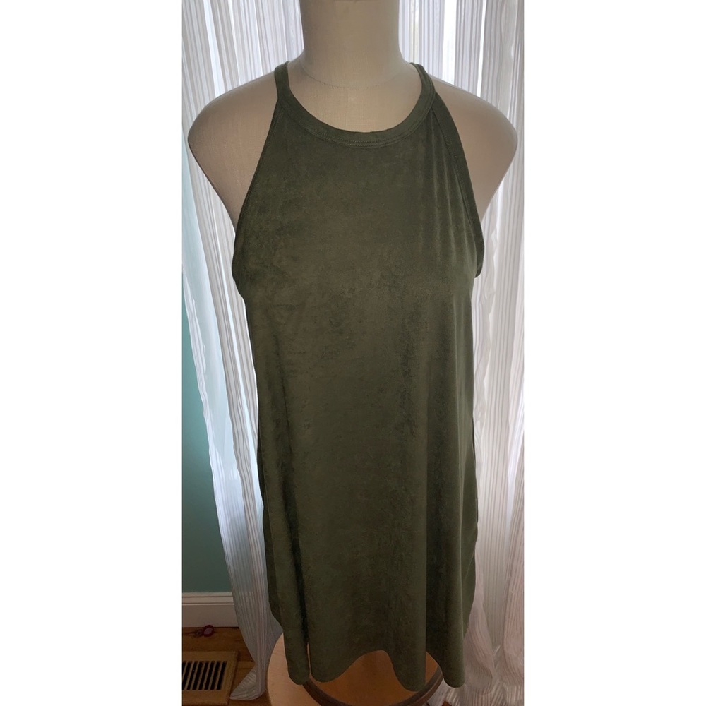 Suede shift dress in Olive